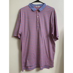 Peter Millar Men's Polo Golf Shirt Blue Pink Striped Short Sleeve Cotton Size L